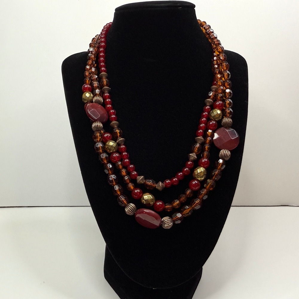 Statement Faceted Glass Beaded Layered Necklace Three Strand Fashion Jewelry 21L